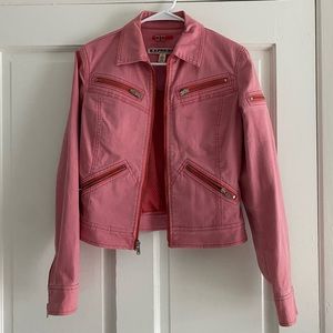 Express Pink Denim Moto Jacket